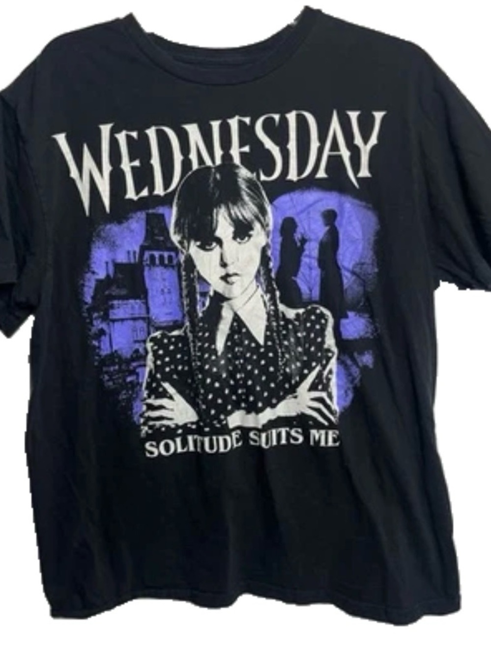 Wednesday Solitude Suits Me Large T-Shirt Black 100% Cotton The Addam's Family